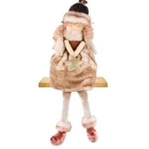 Ange assis, marron/beige, tissus Dekoratief