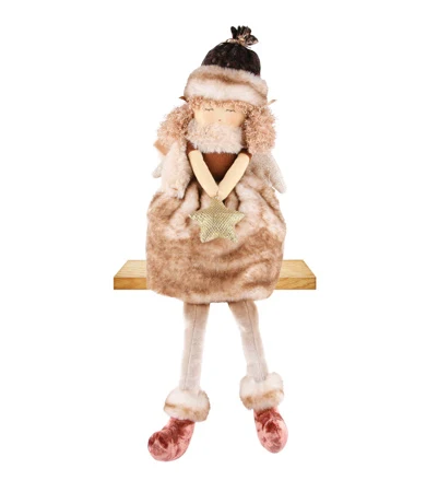 Ange assis, marron/beige, tissus Dekoratief