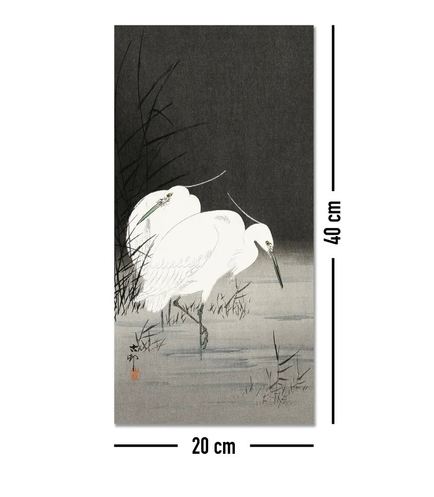 Deux aigrettes dans les roseaux, Ohara Koson