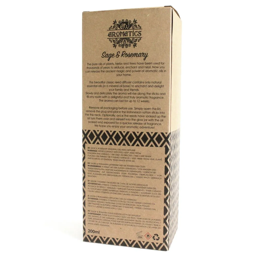 Diffuseur à bâtonnets d'huile essentielle de sauge et de romarin 200 ml
