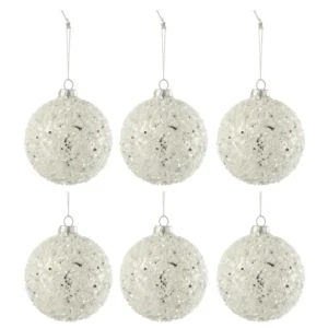Doos met 6 kerstballen Parelmoer + Glitter Glas Zilver/Wit Klein