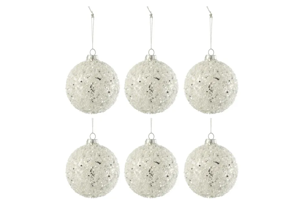 Doos met 6 kerstballen Parelmoer + Glitter Glas Zilver/Wit Klein