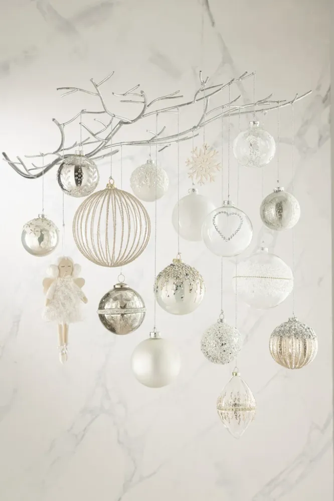 Doos met 6 kerstballen Parelmoer + Glitter Glas Zilver/Wit Klein