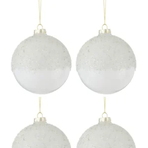 Doos van 4 kerstballen suiker boven glas transparant wit medium