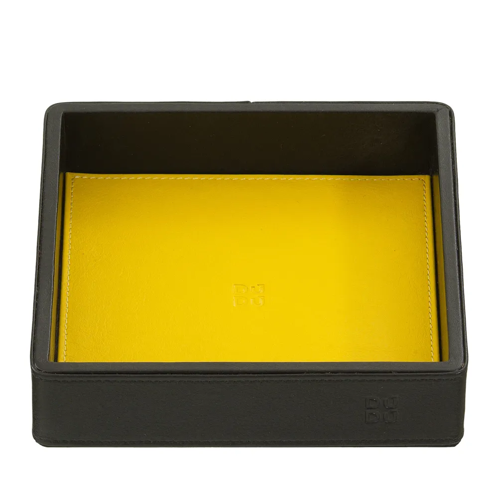 DUDU Plateau de poche en cuir coloré pour entrée, 14 x 14 cm, avec boîte cadeau