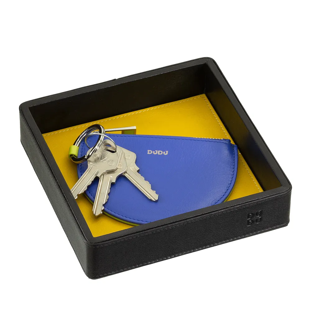 DUDU Plateau de poche en cuir coloré pour entrée, 14 x 14 cm, avec boîte cadeau