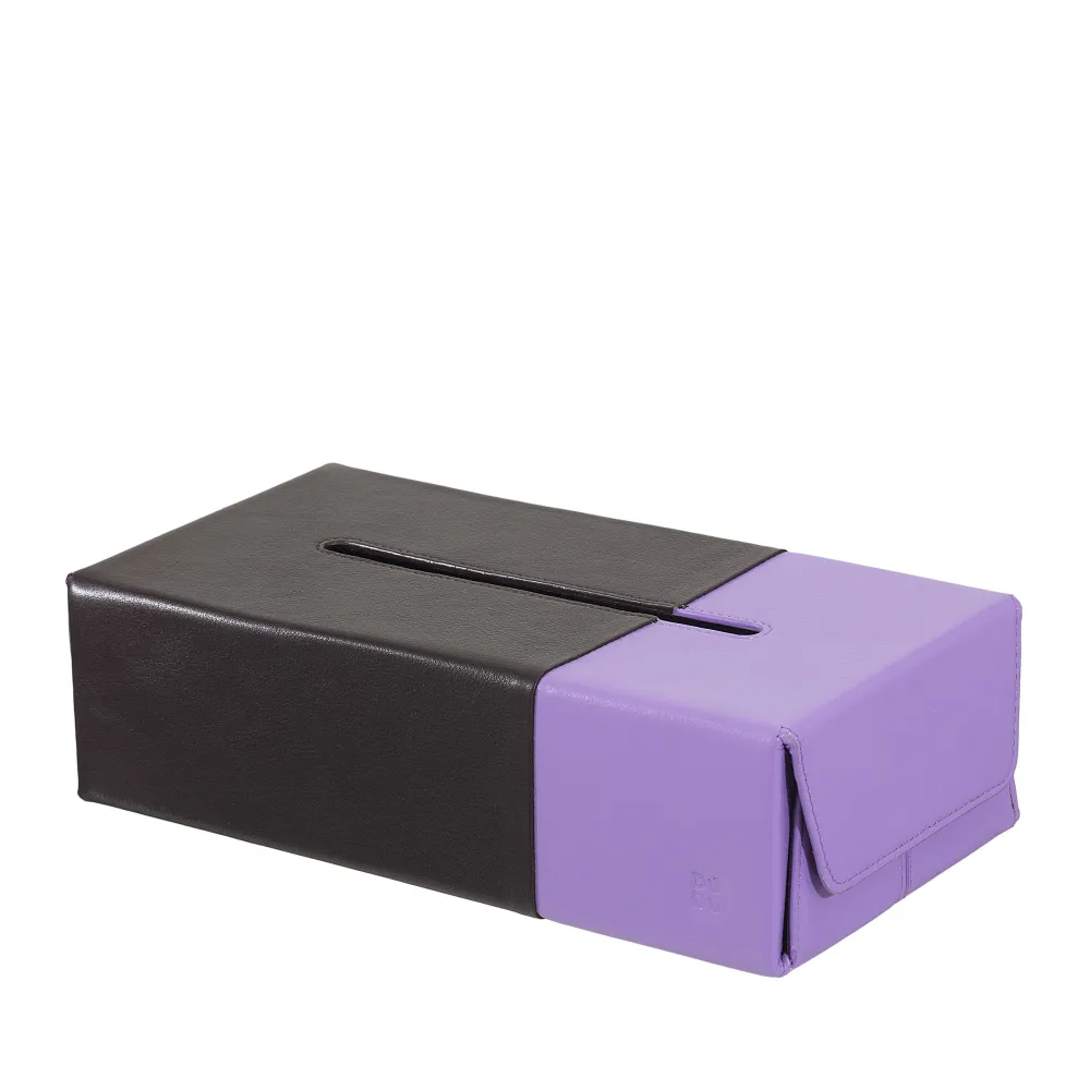 DUDU Porte-mouchoirs en cuir nappa véritable bicolore – Design de table élégant pour la maison, le bureau ou l'étude – Sty...