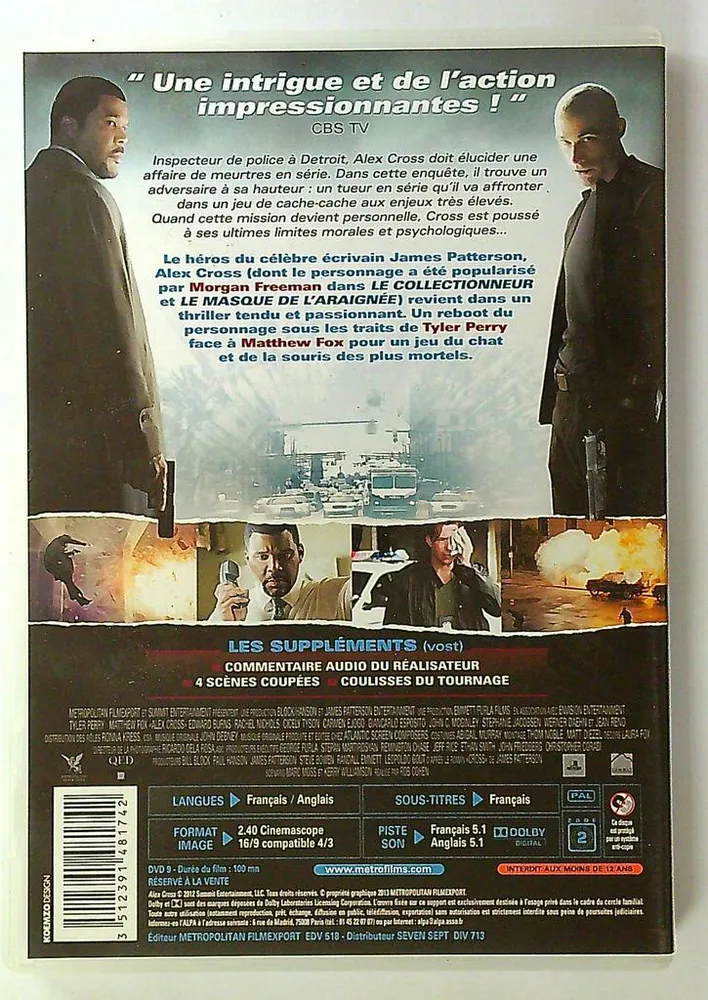 Dvd Film Alex Cross Rob Cohen Tyler Perry Metropolitan