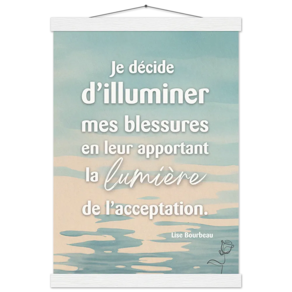 Poster avec baguettes de suspension - choix de 2 phrases - turquoise ecoutetoncorps