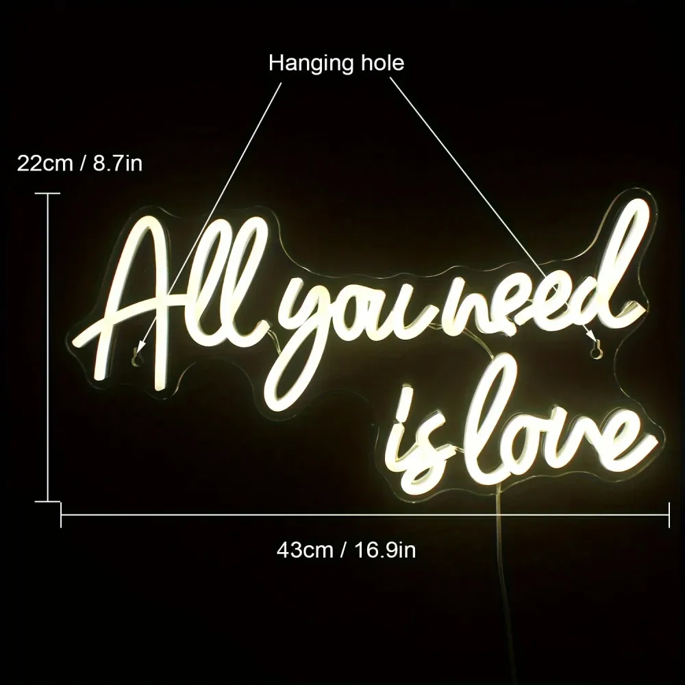 Enseigne au néon LED 'Tout ce dont vous avez besoin est amour' - Décoration murale chambre et fête