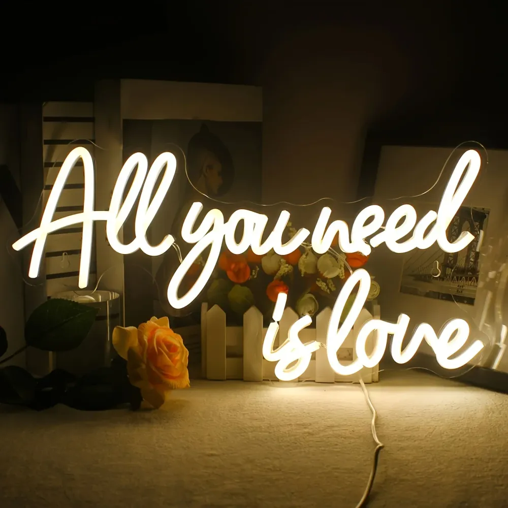 Enseigne au néon LED 'Tout ce dont vous avez besoin est amour' - Décoration murale chambre et fête