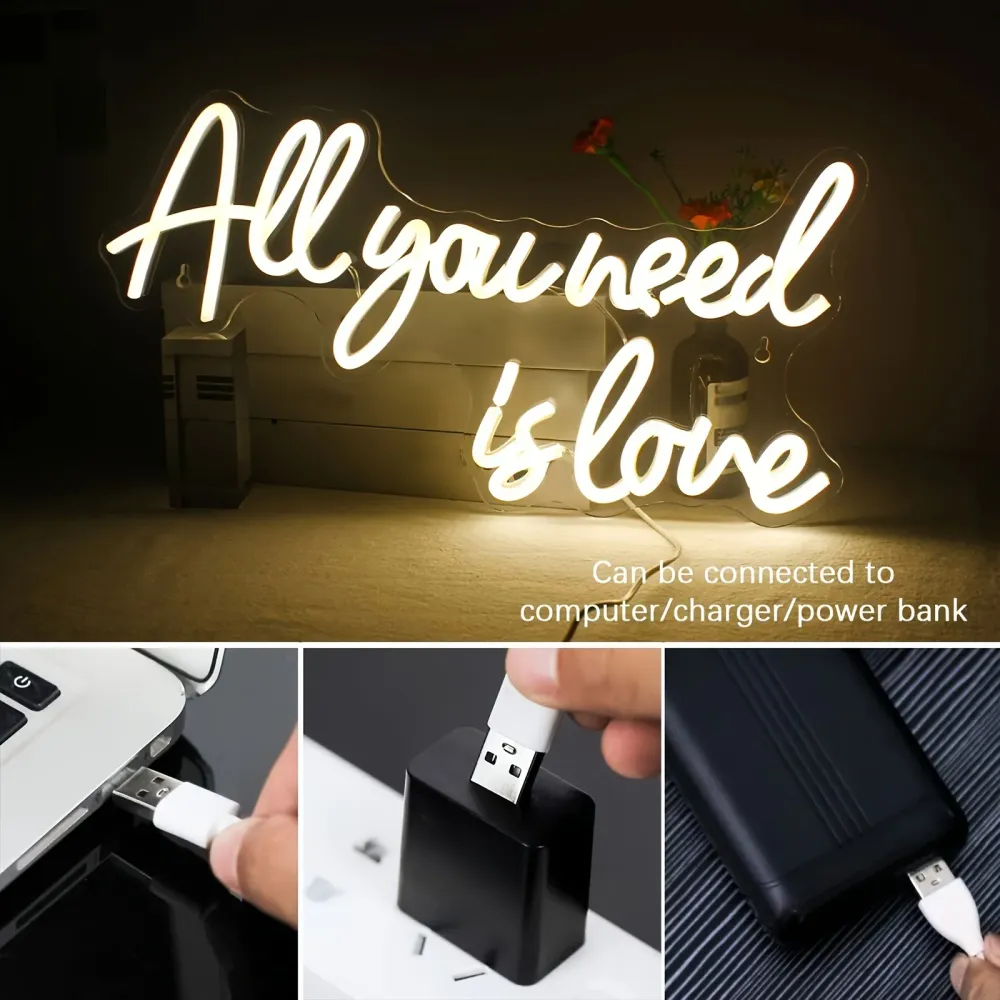 Enseigne au néon LED 'Tout ce dont vous avez besoin est amour' - Décoration murale chambre et fête