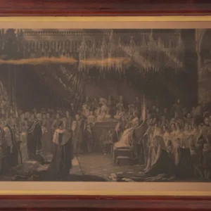 Estampe anglaise ancienne de 1800 avec cadre en acajou