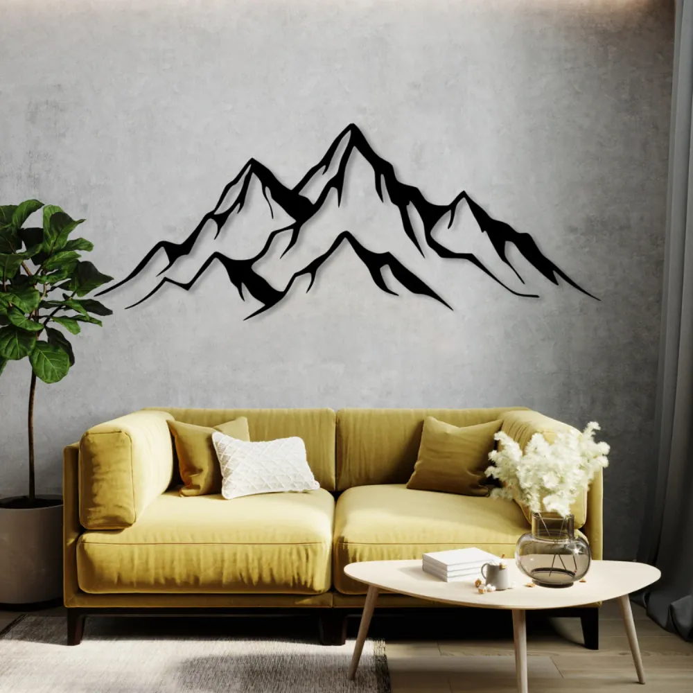 Tableau ajouré, décoration murale 3D, tableau 3D "Panorama des montagnes" 120x41cm Noir Eyoka
