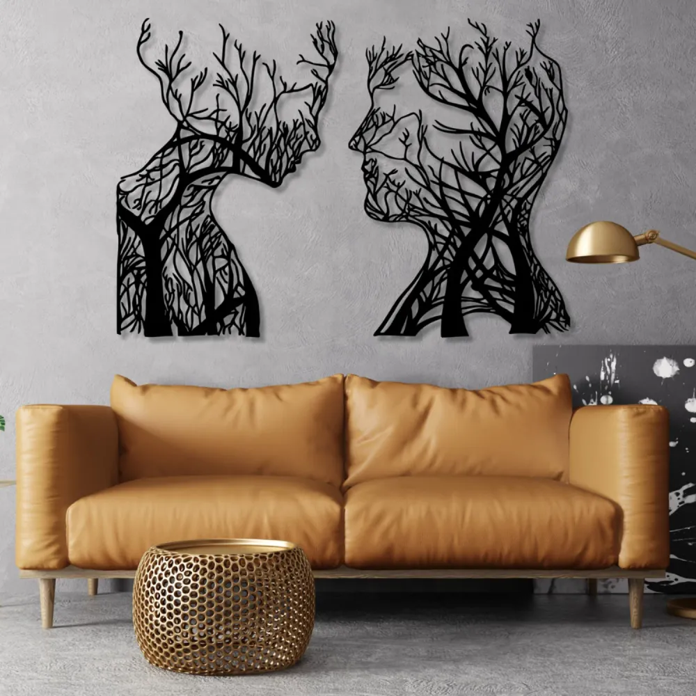 Tableau ajouré, décoration murale 3D, tableau 3D "Têtes d'arbres" 60x40cm Noir Eyoka