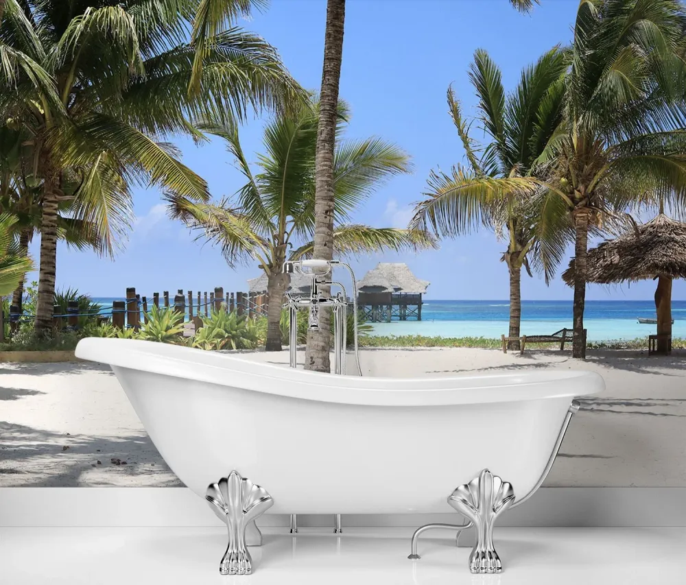 Fond d'écran, Plage paradisiaque des palmiers aux Maldives 100x70 Feeby