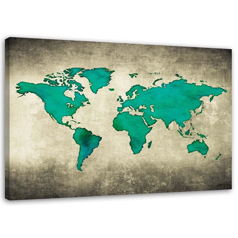 Impression sur toile, carte du monde verte 60x40 Feeby