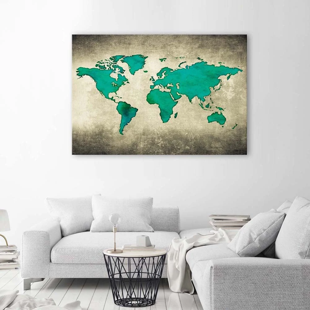Impression sur toile, carte du monde verte 60x40 Feeby