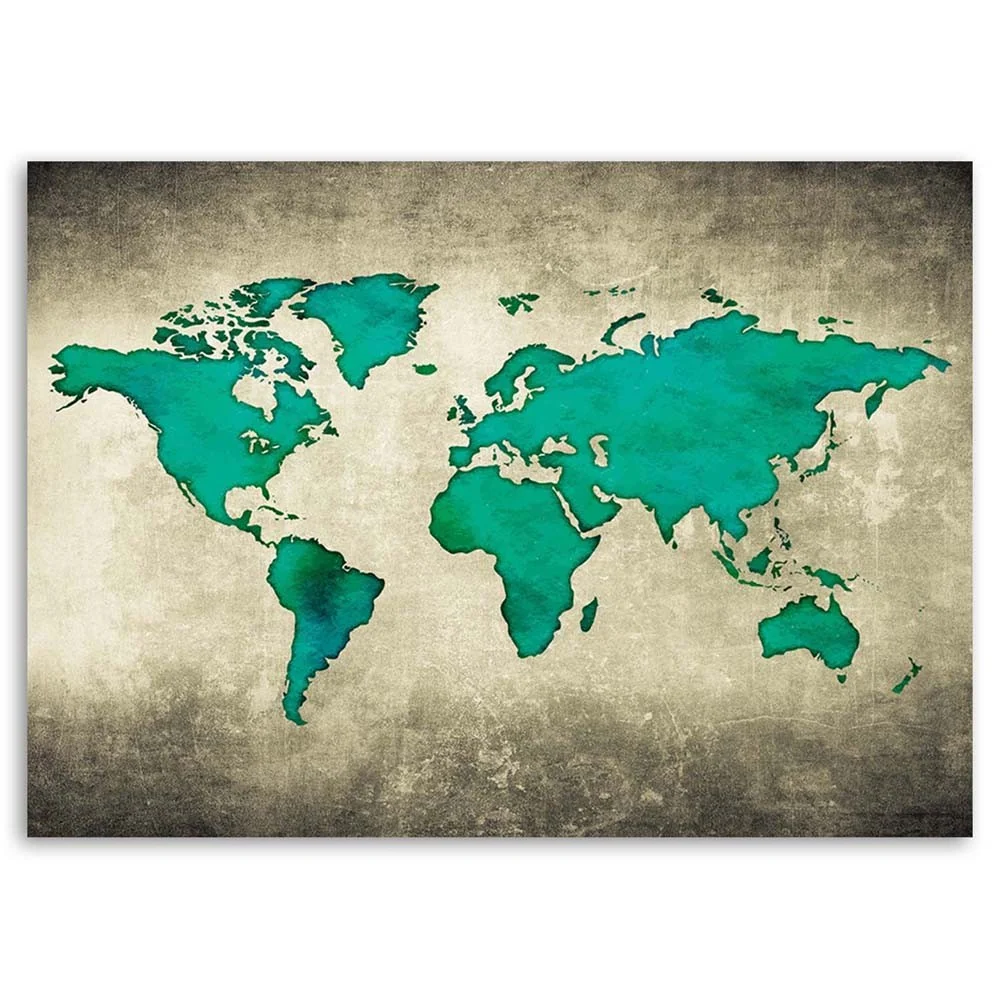 Impression sur toile, carte du monde verte 60x40 Feeby