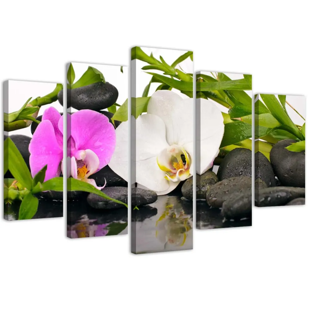 Impression sur toile en cinq parties, composition zen 100x70 Feeby
