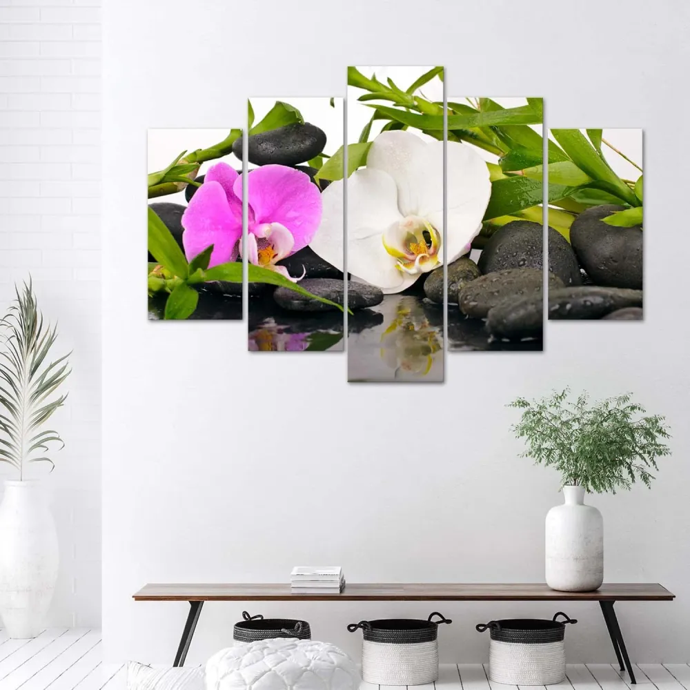 Impression sur toile en cinq parties, composition zen 100x70 Feeby