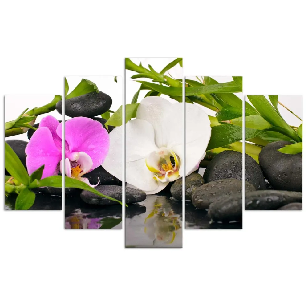 Impression sur toile en cinq parties, composition zen 100x70 Feeby