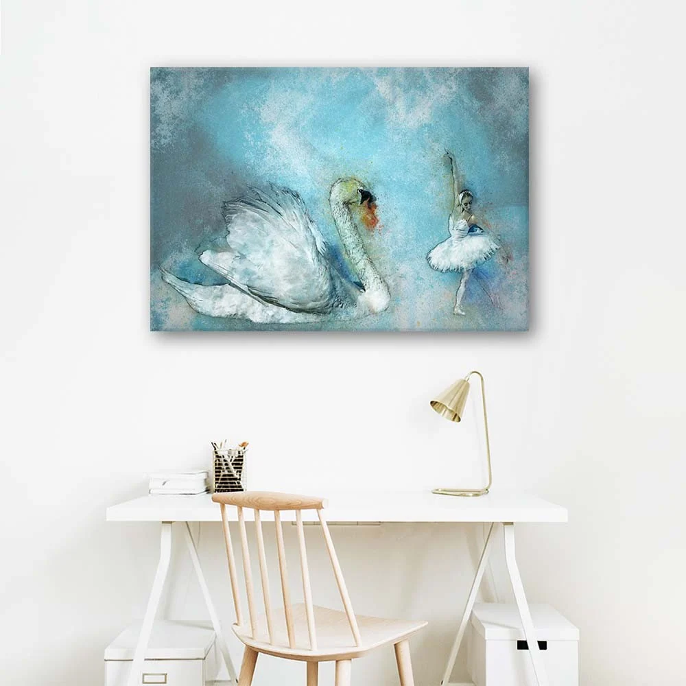 Impression sur toile, Cygne et ballerine 60x40 Feeby