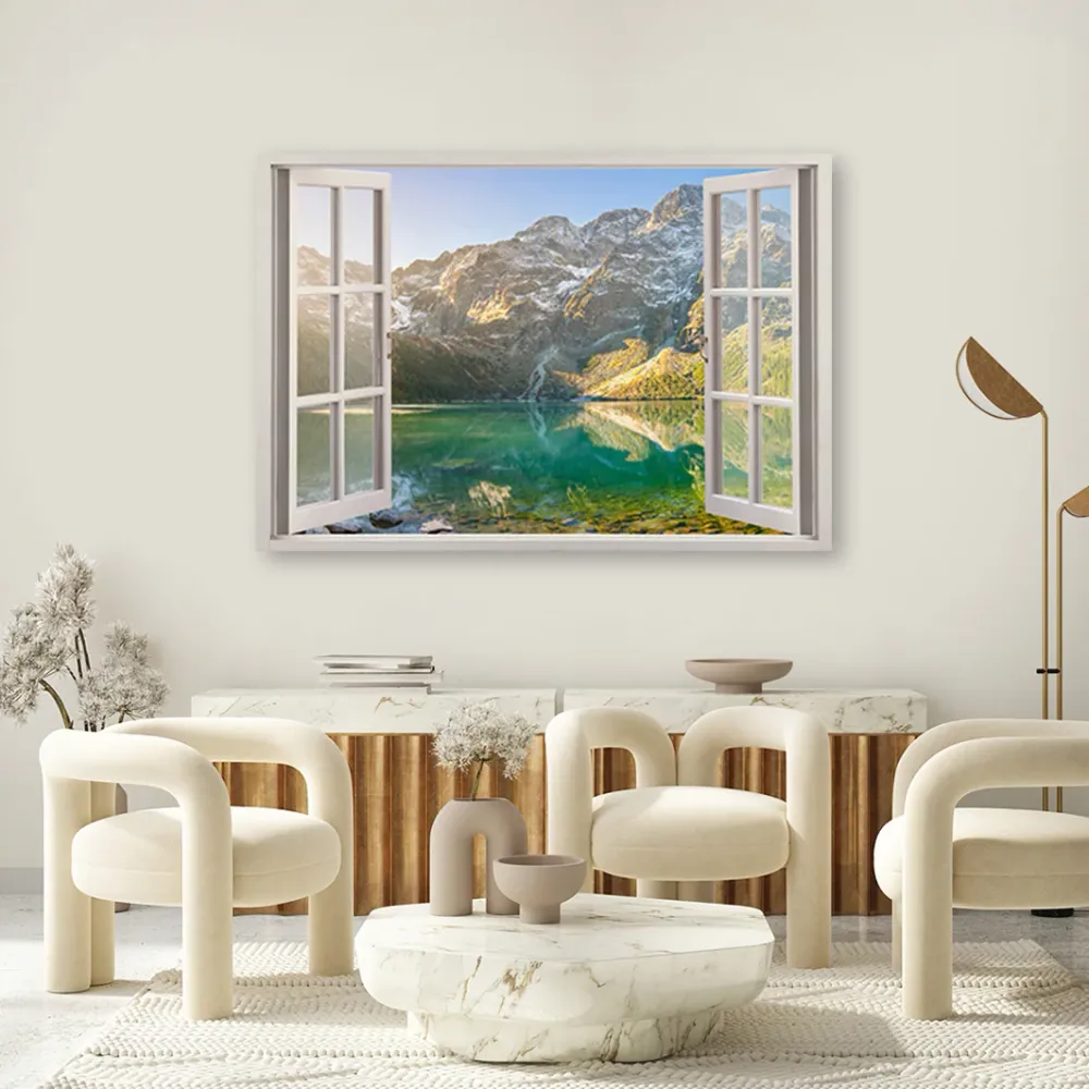 Impression sur toile, Fenêtre sur le lac dans les montagnes Nature 60x40 Feeby