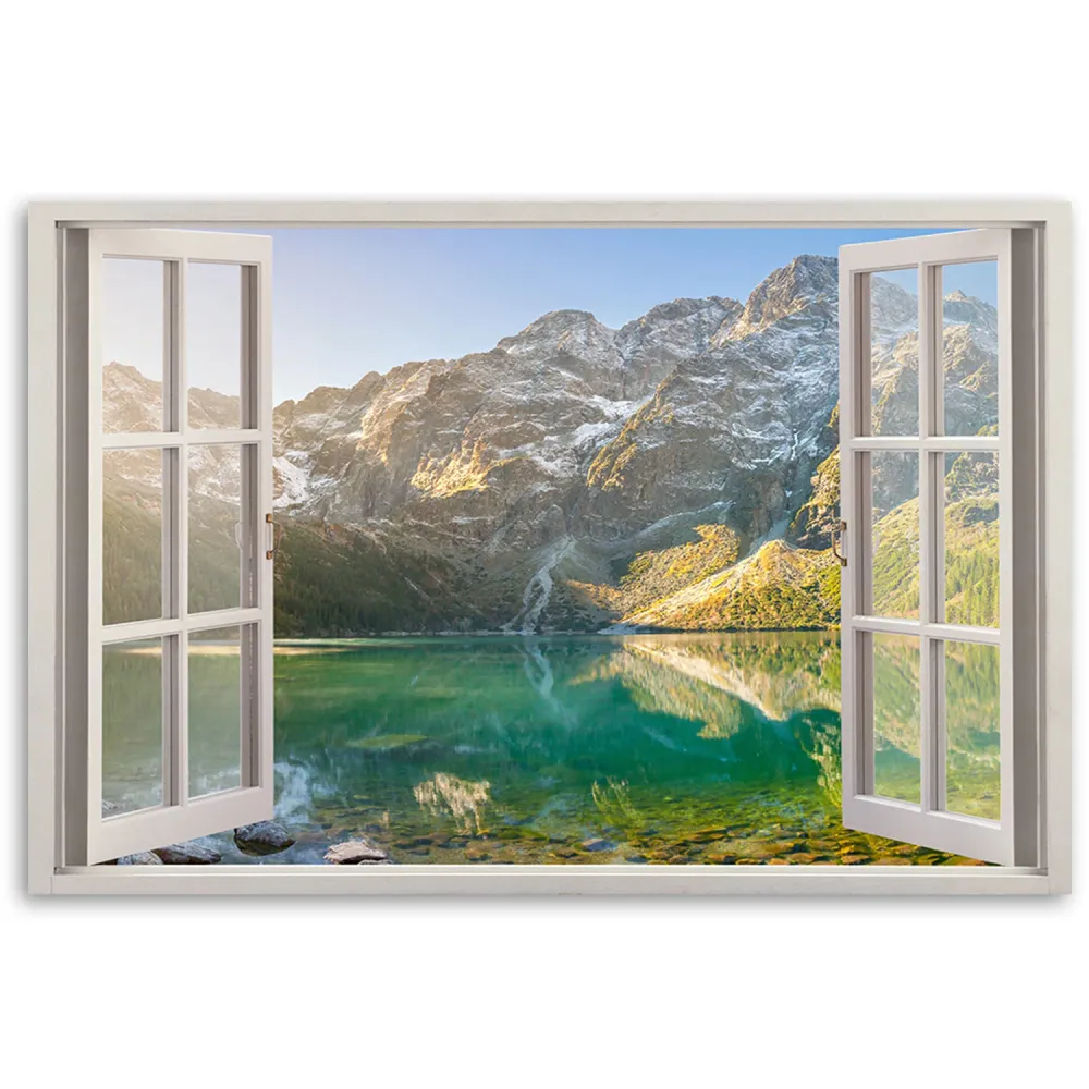 Impression sur toile, Fenêtre sur le lac dans les montagnes Nature 60x40 Feeby