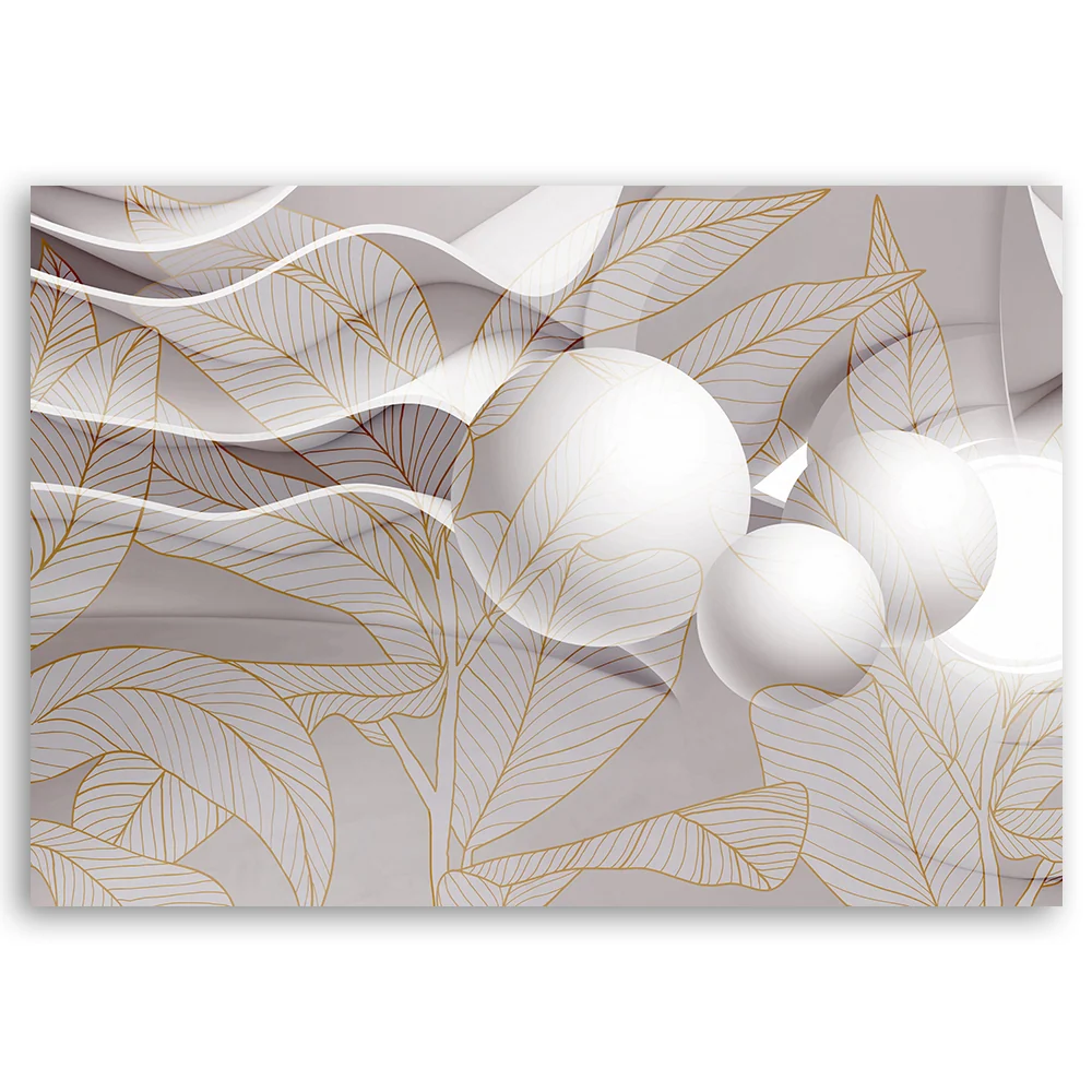 Impression sur toile, feuilles et boules dorées en 3D 60x40 Feeby
