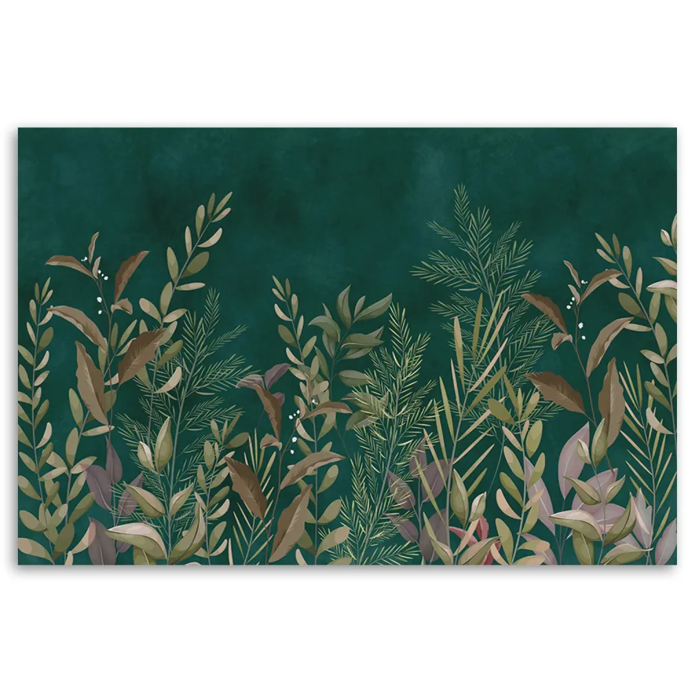 Impression sur toile, feuilles sur fond vert 60x40 Feeby