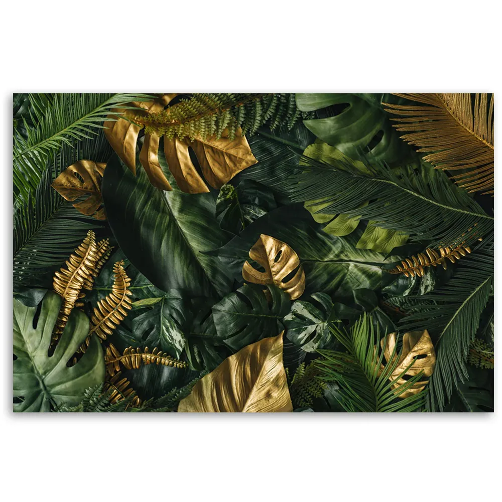 Impression sur toile, feuilles tropicales dorées 60x40 Feeby