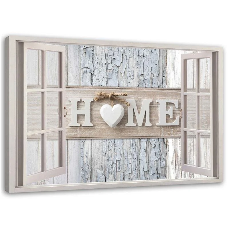 Impression sur toile, inscription « Maison » à la fenêtre 60x40 Feeby