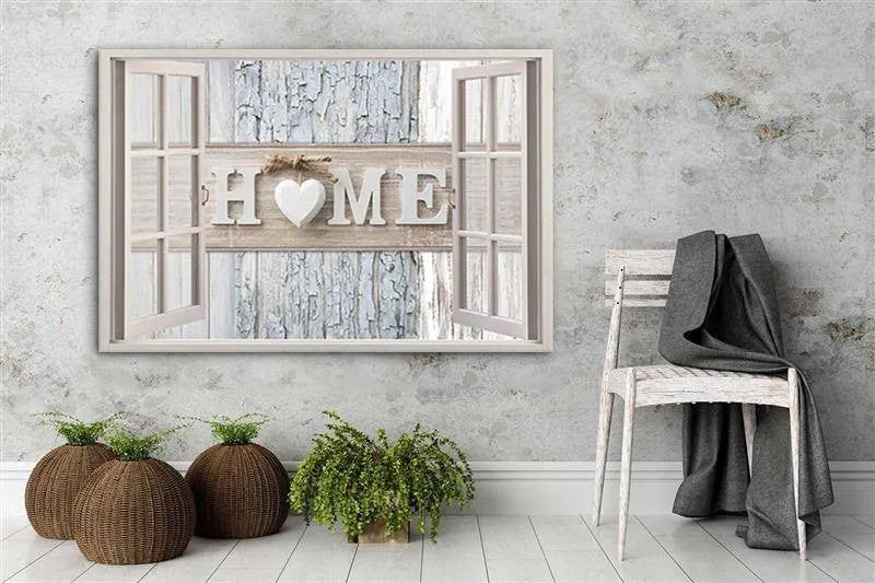 Impression sur toile, inscription « Maison » à la fenêtre 60x40 Feeby