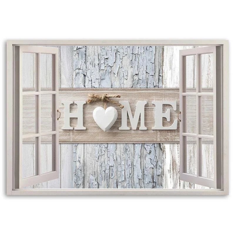Impression sur toile, inscription « Maison » à la fenêtre 60x40 Feeby