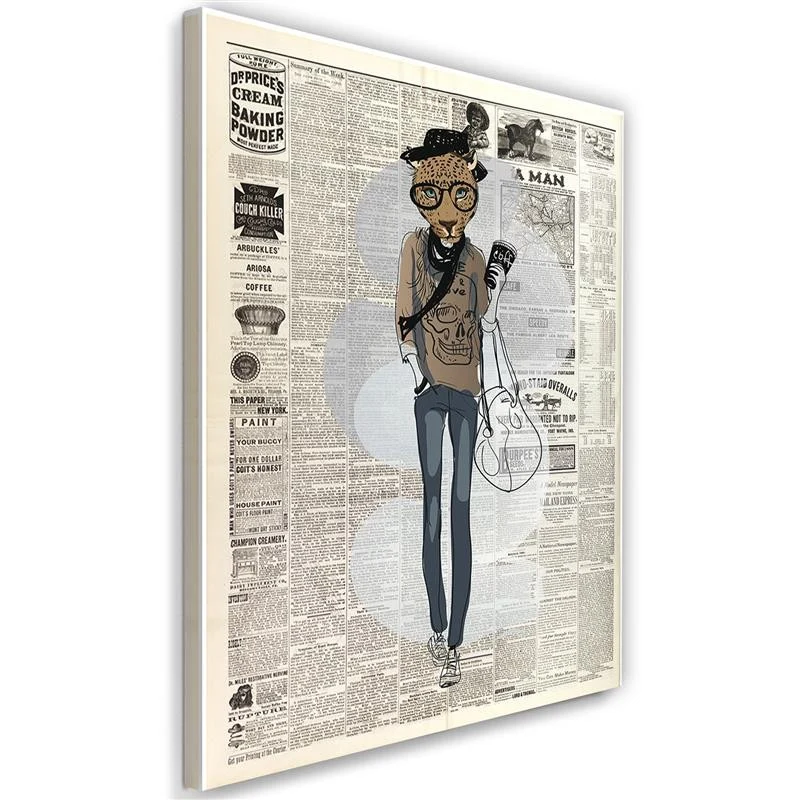 Impression sur toile, léopard hipster - article de journal 40x60 Feeby