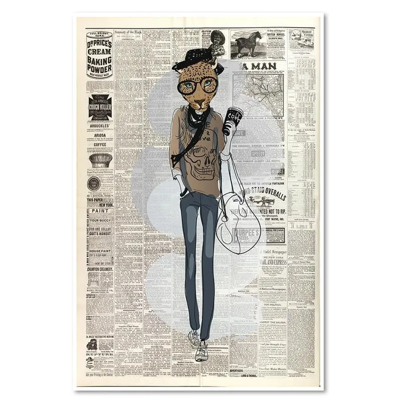 Impression sur toile, léopard hipster - article de journal 40x60 Feeby