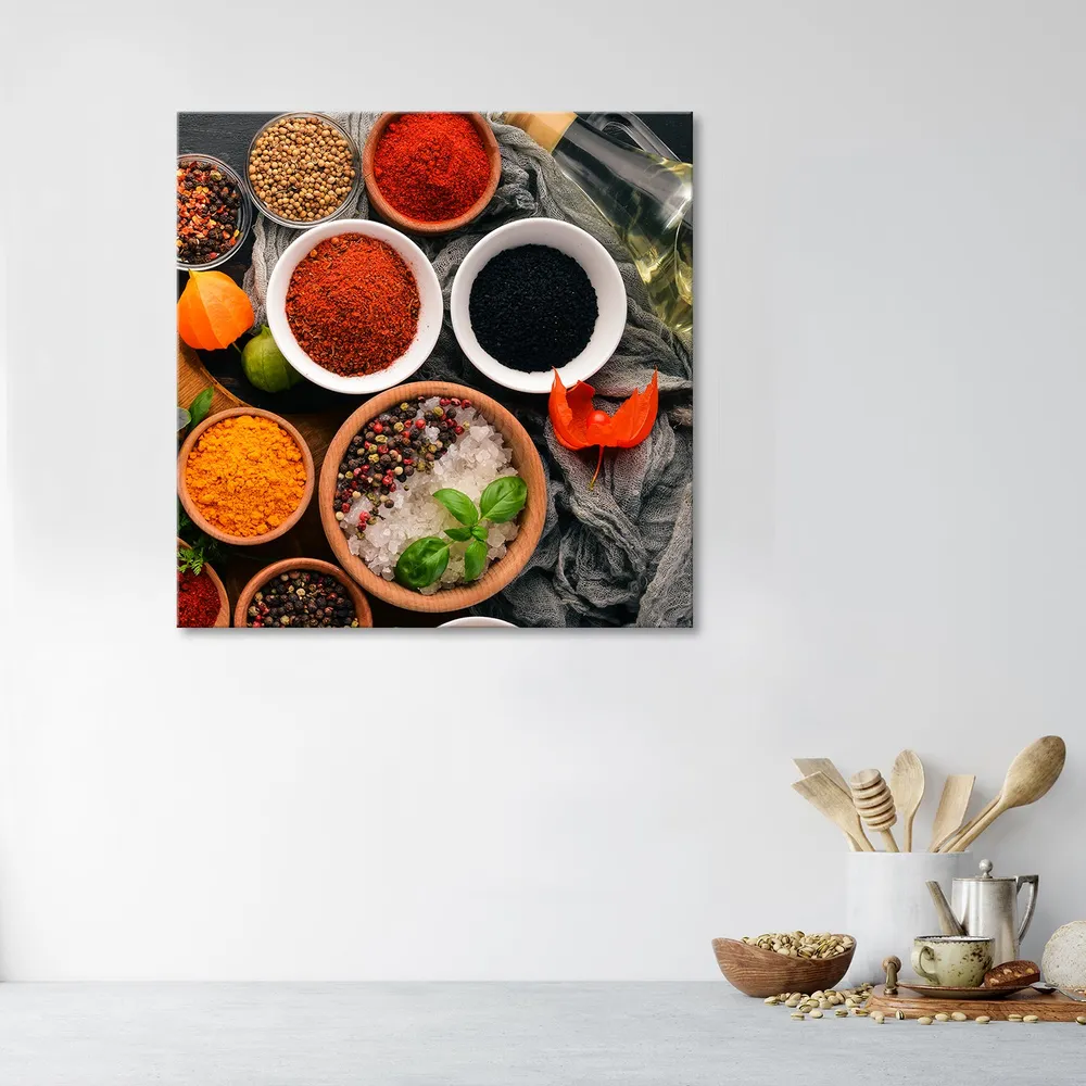Impression sur toile, Épices aromatiques pour la cuisine 30x30 Feeby