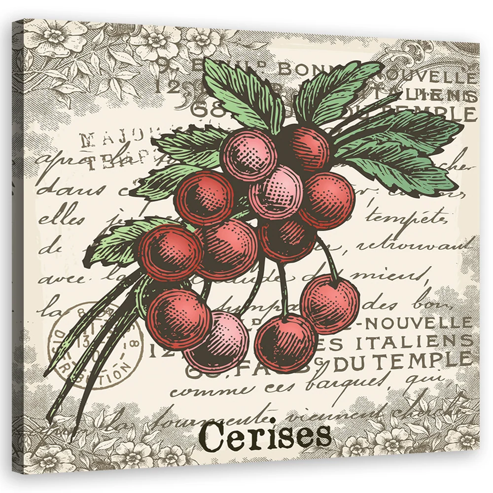 Impression sur toile, style vintage Cerise 30x30 Feeby