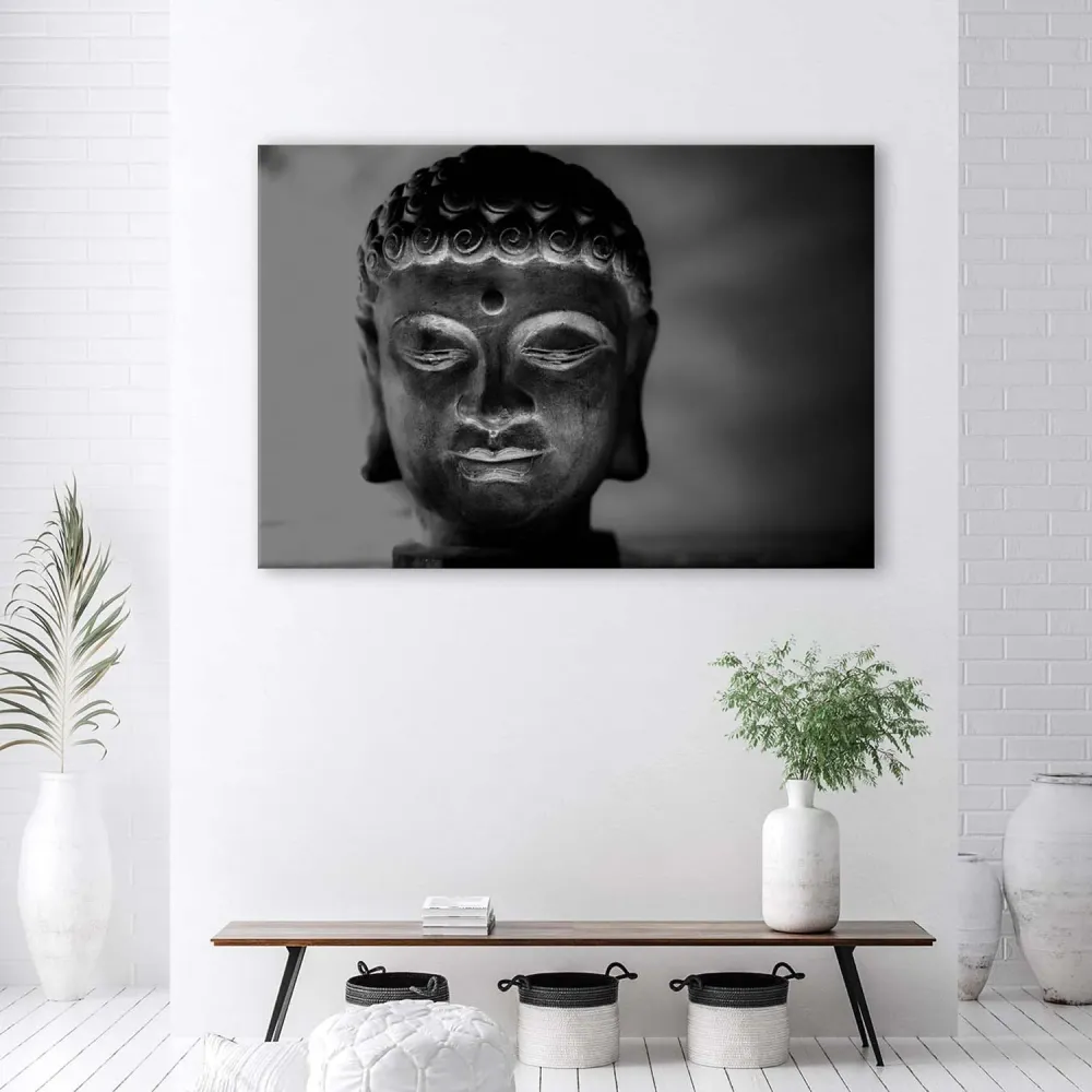 Impression sur toile, Tête de Bouddha illuminée 60x40 Feeby