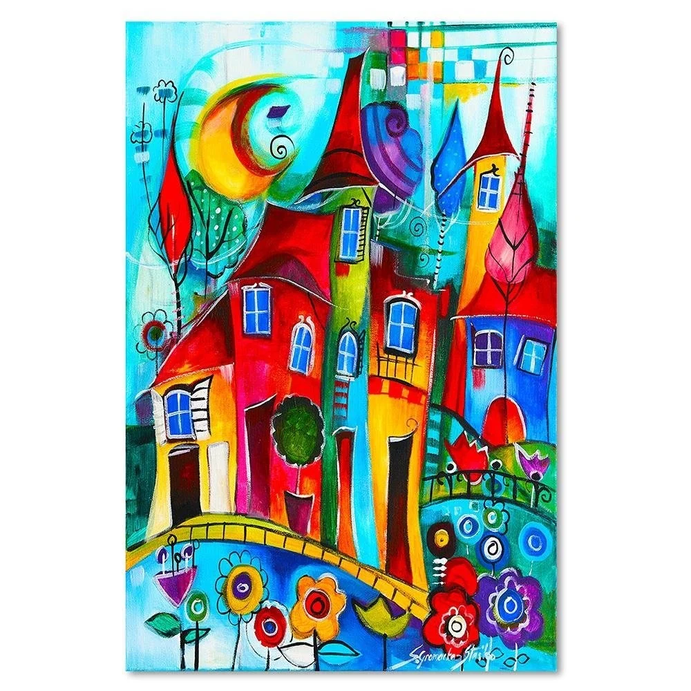 Impression sur toile, Ville colorée la nuit 40x60 Feeby
