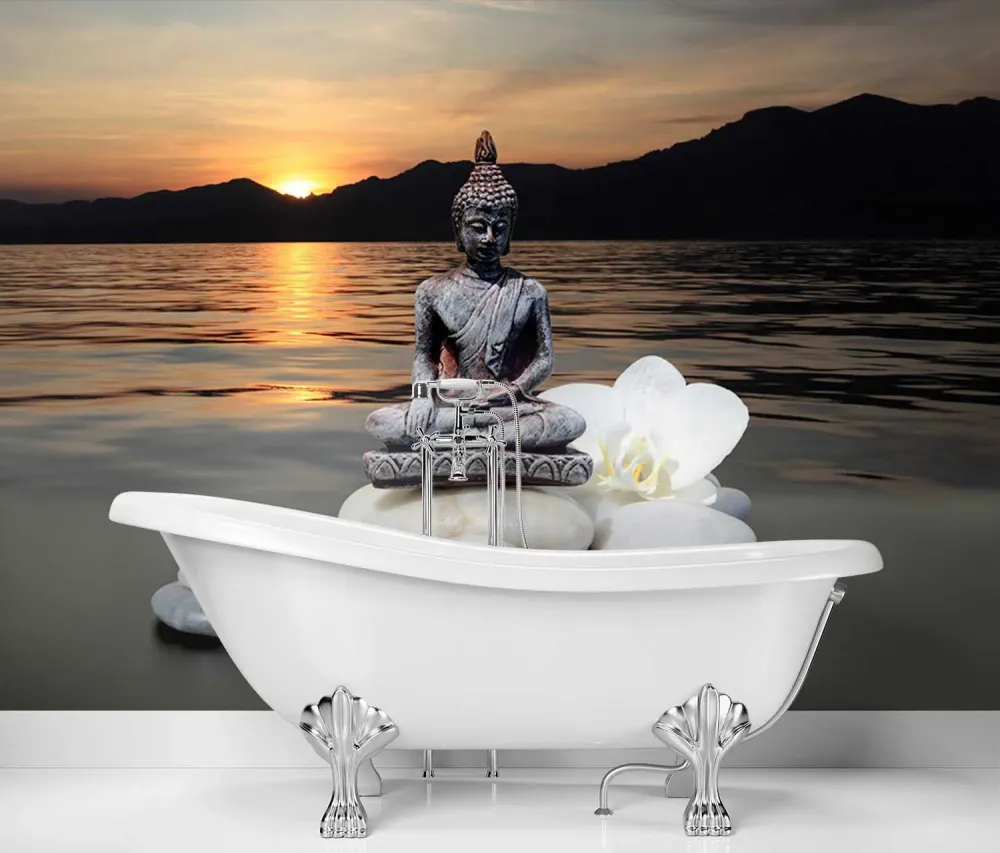 Papier peint, pierres de Bouddha au coucher du soleil 100x70 Feeby
