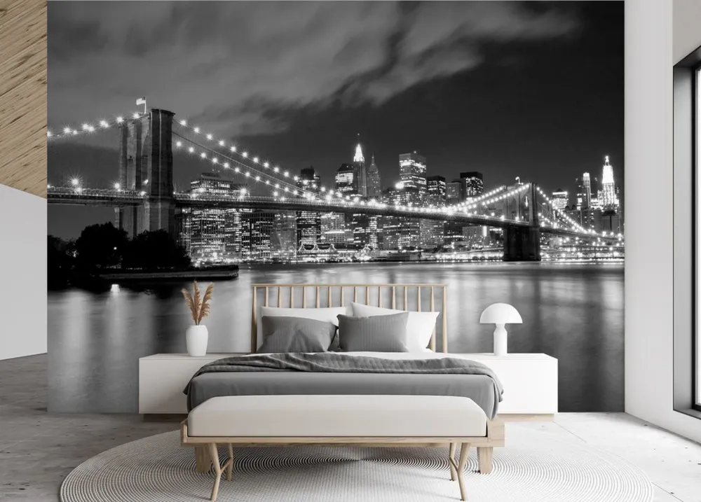 Papier peint, pont de Brooklyn la nuit, New York 100x70 Feeby