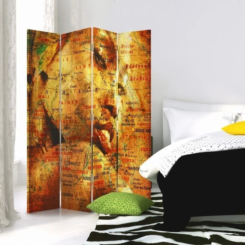 Paravent double face, carte avec portrait de femme Feeby