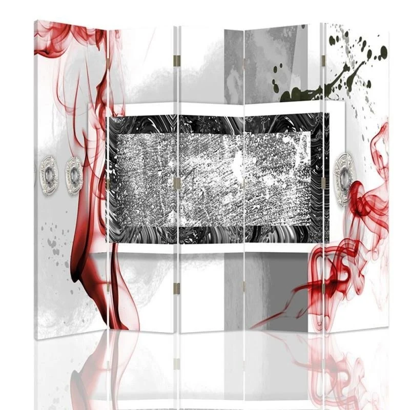 Paravent double face, motif abstrait gris et rouge Feeby