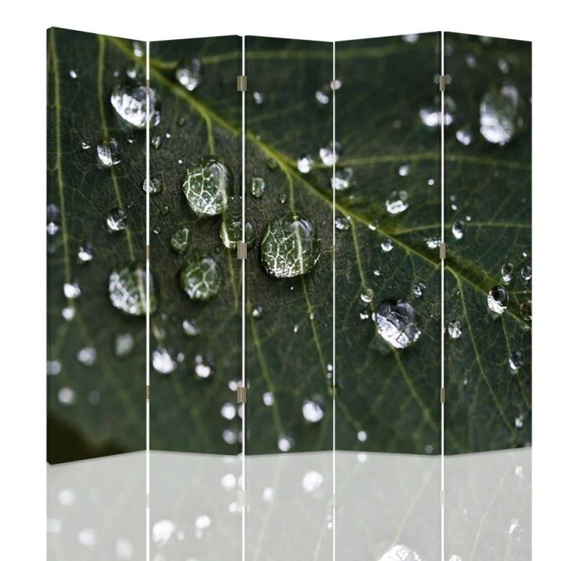 Paravent double face, motif gouttes de pluie sur une feuille Feeby