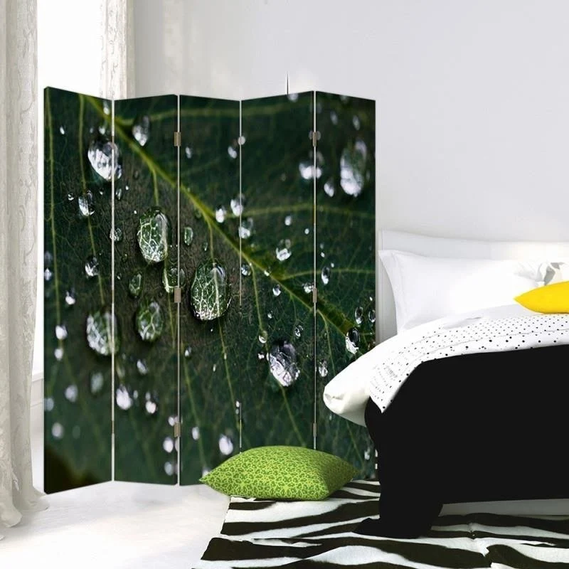 Paravent double face, motif gouttes de pluie sur une feuille Feeby