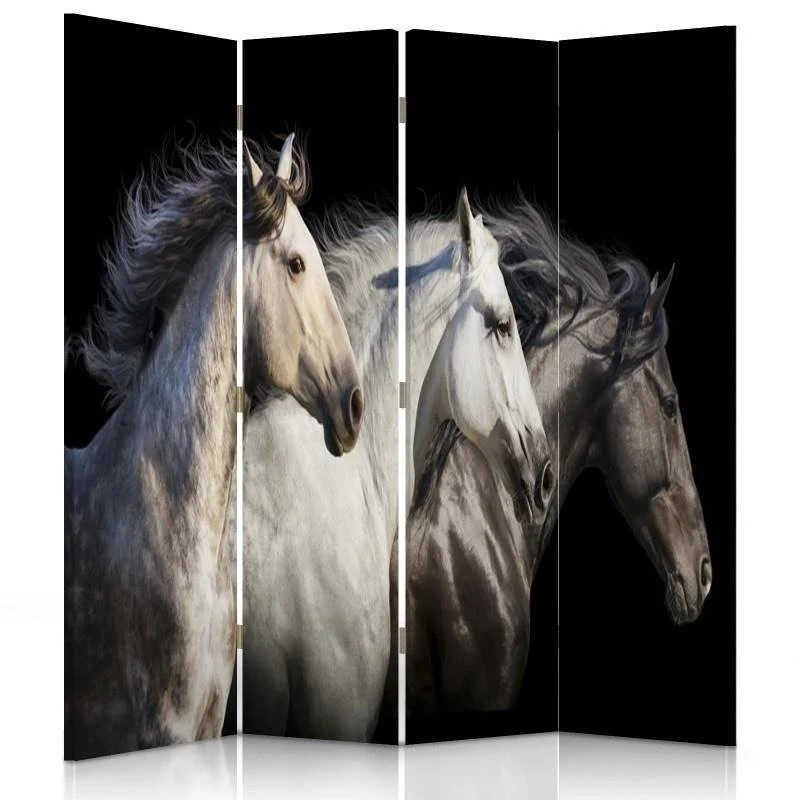 Paravent double face, trois chevaux Feeby