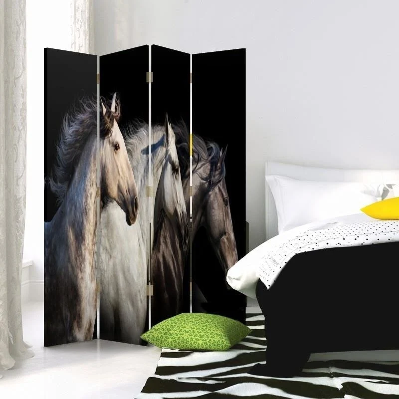 Paravent double face, trois chevaux Feeby