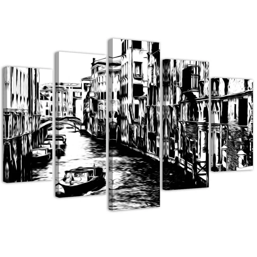 Tableau en cinq parties sur toile, canal de Venise 100x70 Feeby
